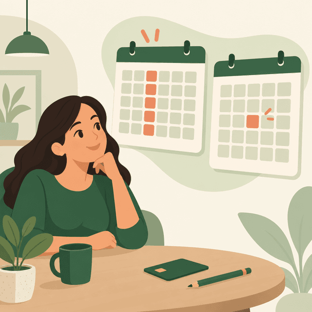 Borrower studying two calendars to plan repayment timing.