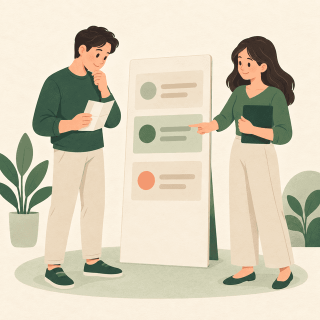 An adviser explains a section of a document panel to a borrower.